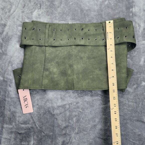 MICAS Women's Faux Leather Green Crossover Belt Mini Skirt Medium - Picture 4 of 9